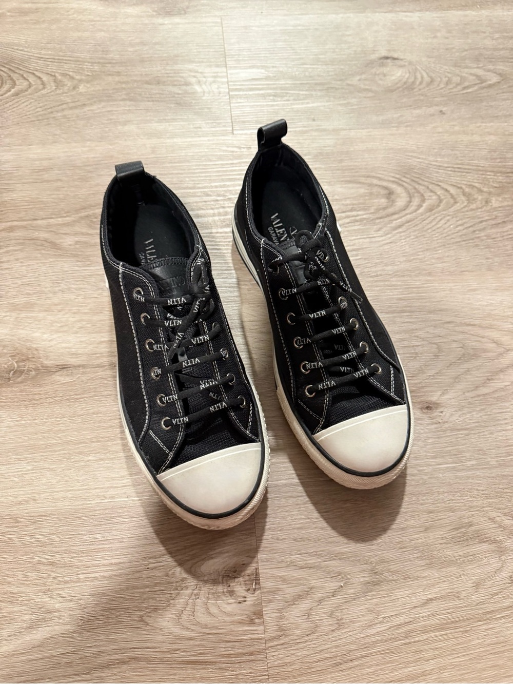 Valentino Garavani Black Canvas Low-Top Sneakers with White Toe Cap